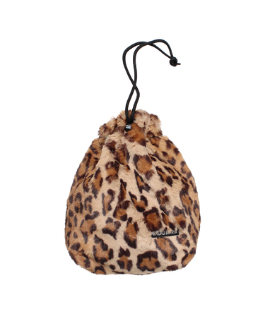 LEOPARD FAUX FUR DRAWSTRING POUCH