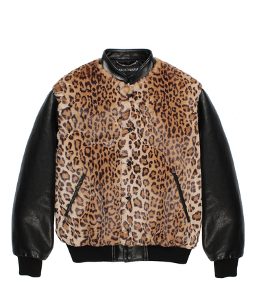 LEOPARD FAUX FUR LEATHER VIRSITY JACKET